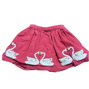 Mini Boden Girls Corduroy Skirt 3-4 Yr Pink Swans Appliqué Lined